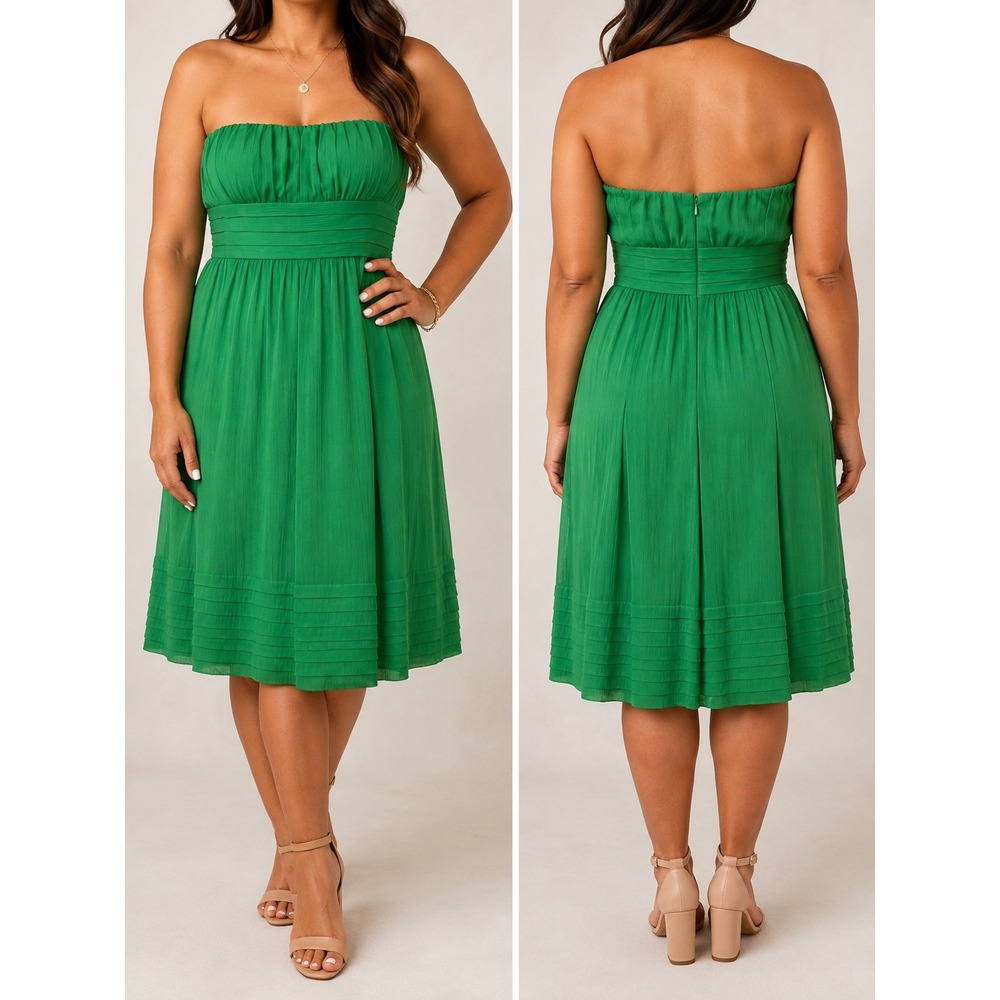 J.Crew Green Strapless Silk Pleated Cocktail Dress 8P 91278 Summer Wedding